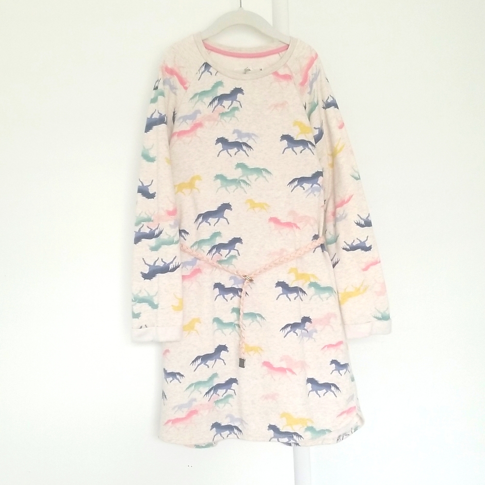 Girls Cotton Fleece Horses Pattern Dress